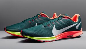 La zapatilla de running Nike Air Zoom Pegasus es de color verde y naranja. - masquerunning.com